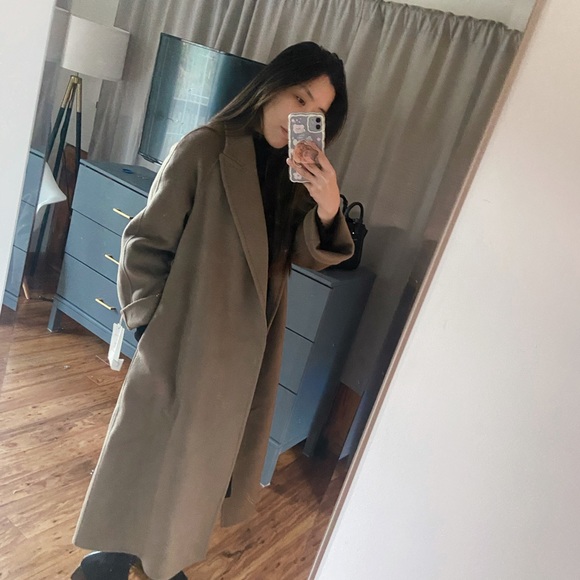 100% Wool Wrap Coat Jacket in Khaki - Picture 2 of 5